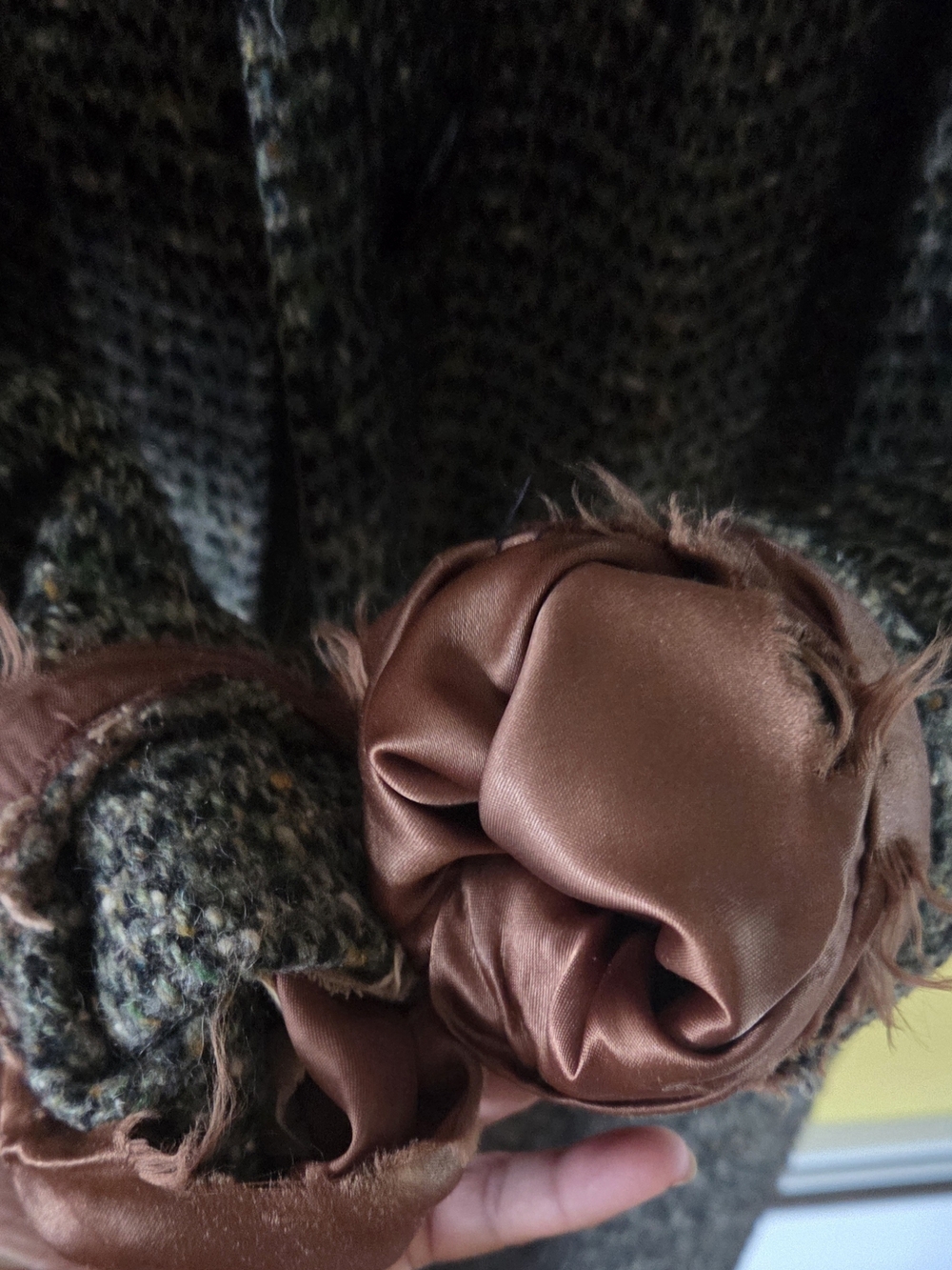 Olive Green Tweed Long Coat - Picture 10 of 10